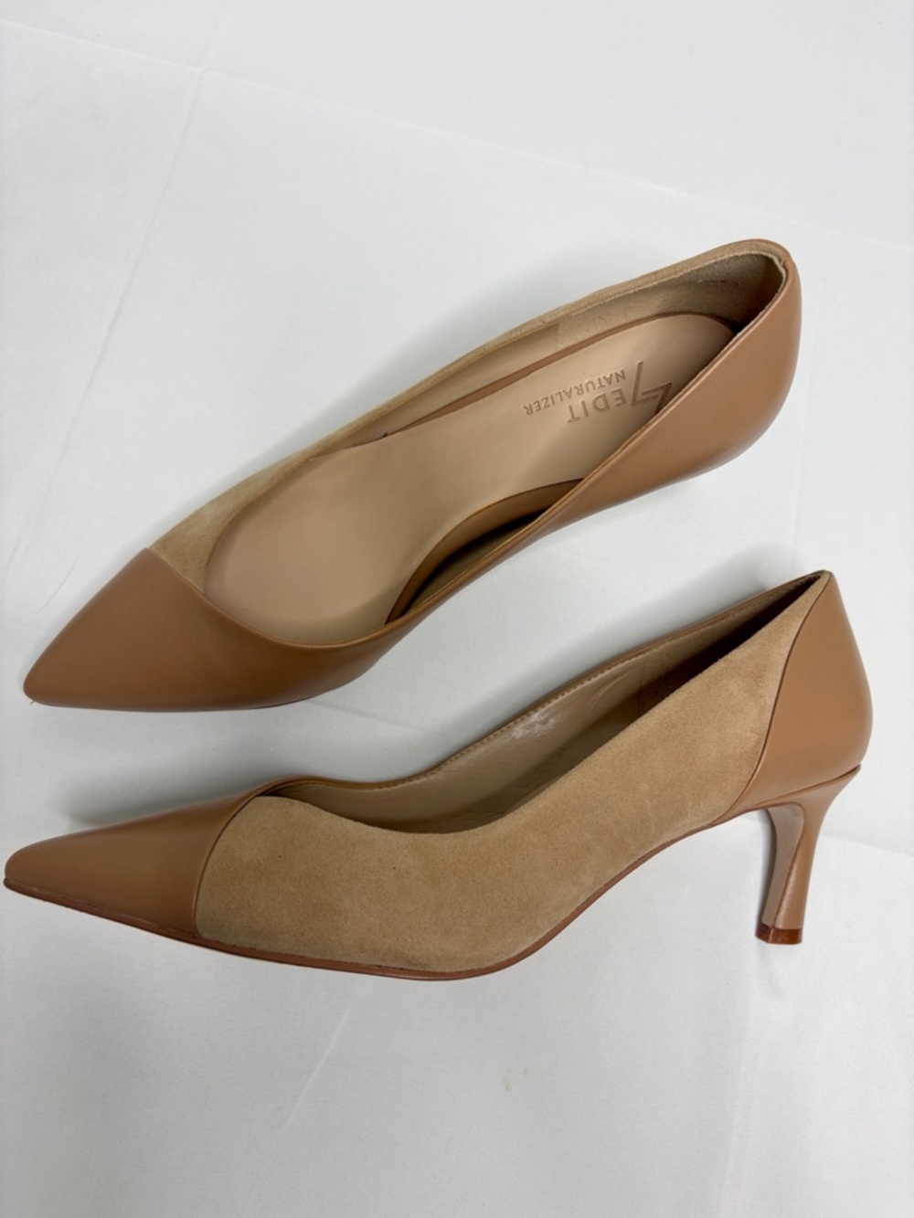 Naturalizer 27 Edit Faris Two-Tone Tan Pointed Toe Kitten Heels